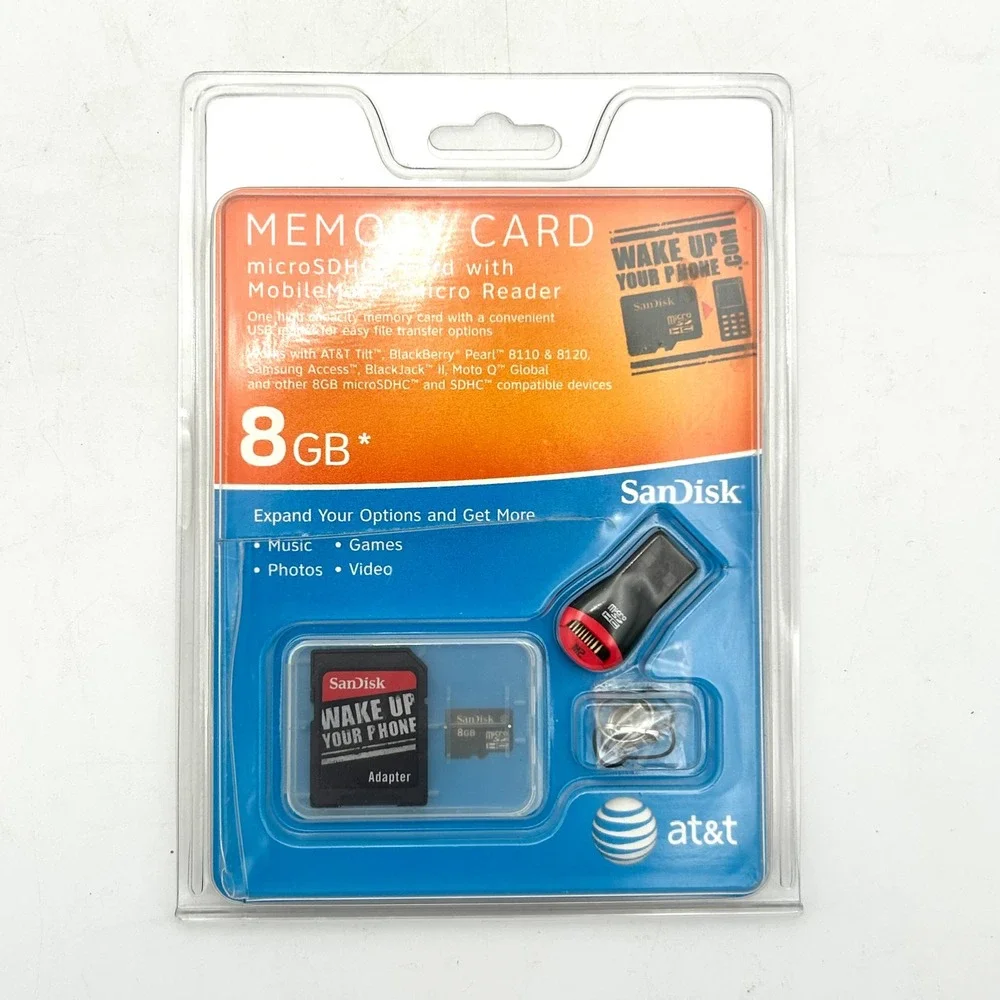 NEW AT&T SanDisk 8GB MicroSDHC Memory Card with MobileMate Micro Reader